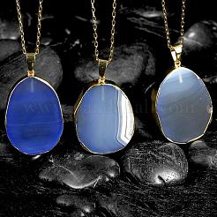 Natural Agate Oval Pendant Necklaces&nbsp;NJEW-BB00057-01