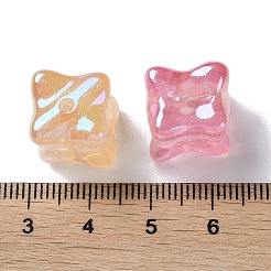 蓄光レインボー虹色メッキ透明アクリルビーズ  暗闇で光るグリッタービーズ  キューブ  ミックスカラー  12.5x12.5x13.5mm  穴：2mm&nbsp;PACR-C007-02