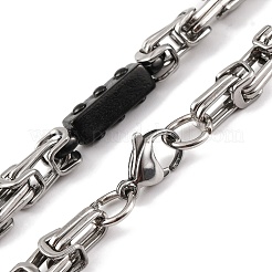201 Stainless Steel Rectangle Byzantine Chain Necklace&nbsp;NJEW-F222-38EBP-01