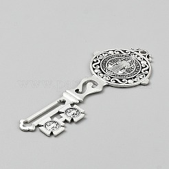 チベットスタイルの亜鉛合金の大きなペンダント  キー  アンティークシルバー  128x52x3mm  穴：4mm&nbsp;FIND-WH0139-675AS