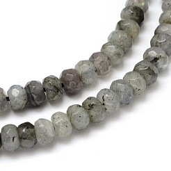 天然ラブラドライトのロンデルビーズ連売り  多面カット  6x4mm  穴：1mm  約104個/連  16インチ&nbsp;G-O095-05-B