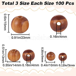 300Pcs 3 Styles Round Natural Wood Beads&nbsp;WOOD-GF0001-89B