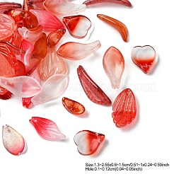 45 個 9 スタイル透明ガラスペンダント  花弁  レッド  15~25.5x6~15x2~6mm  穴：1~1.2mm  5個/スタイル&nbsp;GLAA-YW0003-71