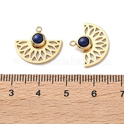 天然石ラピスラズリペンダント  ファンチャーム  304ステンレススチールセッティング  14KGP本金メッキ  14.5x18x4mm  穴：1.4mm&nbsp;STAS-L022-556G-03