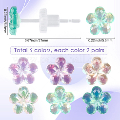 12 Pairs 6 Colors Resin Stud Earrings&nbsp;EJEW-SP0001-13