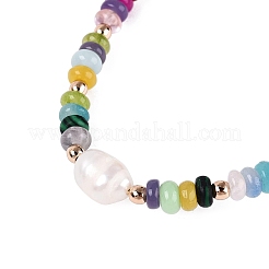 Rondelle Natural Agate & Pearl & Brass Beaded Necklaces for Women&nbsp;NJEW-T017-02G