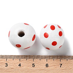 プリントウッドヨーロピアンビーズ  ドット柄とラウンド  ホワイト  20x18mm  穴：4mm&nbsp;WOOD-Z002-11B
