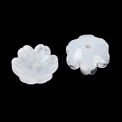 透明スプレーペイントガラスビーズ  花  ホワイト  14x14x5mm  穴：1.5mm&nbsp;X1-GLAA-H035-04A