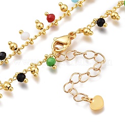 Brass Handmade Colorful Glass Beaded Necklaces&nbsp;NJEW-JN03134