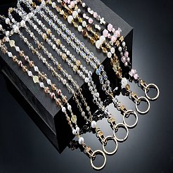 ガラスとアクリルビーズのカードホルダーネックストラップチェーン  亜鉛合金製スイベルクラスプと合金製スプリットキーリング付き  ミッドナイトブルー  800mm&nbsp;HJEW-SZ00085