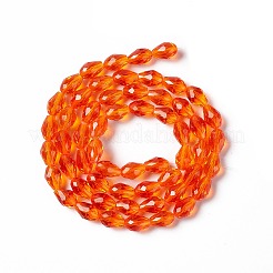 ガラスビーズ連売り  多面カット  ドロップ  ダークオレンジ  11x8mm  穴：1mm  約57~59個/連  26.38~26.77インチ&nbsp;GLAA-R024-11x8mm-18
