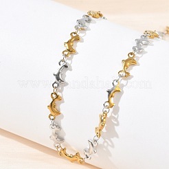 Two Tone 304 Stainless Steel Dolphin Link Chain Necklaces for Women&nbsp;NJEW-G201-02GP