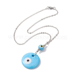 Light Sky Blue Glass Evil Eye Pendant Necklace with Alloy Cable Chains&nbsp;NJEW-JN04650-01