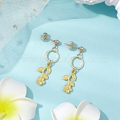 女性用フラワー合金スタッドダングルイヤリング  リングと花  ゴールドカラー  37x10mm&nbsp;EJEW-JE05925
