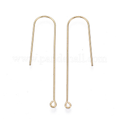 真鍮のピアスフック  水平ループ付き  ニッケルフリー  18KGP本金メッキ  45x10mm  穴：1.4mm  18ゲージ  ピン：1mm&nbsp;KK-N231-53-NF