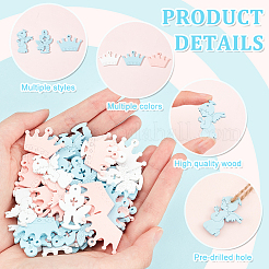3袋3色スプレー塗装木製ペンダント  クラウン＆エンジェル＆クロス  ミックスカラー  23.5~34x23~34.5x2.5mm  穴：1.4~2mm  30個/袋  1袋/色&nbsp;FIND-GA0002-46