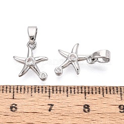 真鍮マイクロパヴェクリアキュービックジルコニアペンダント  ヒトデのチャーム  プラチナ  12.5x9.5~10x2mm  穴：4.3~5x2.5mm&nbsp;KK-T080-78P