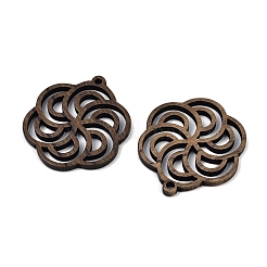 ウォールナットウッドペンダント  花  ココナッツブラウン  34x29x2.5mm  穴：2mm&nbsp;WOOD-A025-02