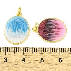 真鍮製エナメルペンダント  カドミウムフリー＆鉛フリー  グリッターとジャンプリング付き  長持ちメッキ  18KGP本金メッキ  楕円形のチャーム  ミックスカラー  19x14x2.5mm  穴：3.5mm&nbsp;KK-S401-09G