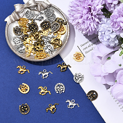 48pcs6スタイルチベットスタイルアロイペンダント  クローバーのチャームが付いた馬と蹄鉄  ミックスカラー  14~16x15~21x2mm  穴：2~2.5mm  8個/スタイル&nbsp;FIND-YW0007-25