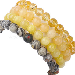 4Pcs Constellation 8mm Round Natural Topaz Jade & Dyed Yellow Jade & Picasso Jasper&nbsp;BJEW-JB10637