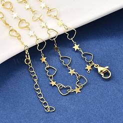 Brass Star Heart Link Chain Necklaces&nbsp;NJEW-M108-30G