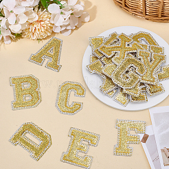 26個の文字 a~z グリッターパウダーとスパンコールの縫い付け布パッチ  縫製工芸品の装飾  ゴールド  65x28.5~71x1.5mm&nbsp;PATC-MA0001-54C