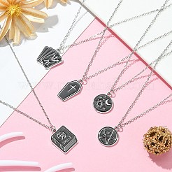 ゴシックスタイルの五芒星/棺/本合金エナメルペンダントネックレス  304ステンレススチールアズキチェーンネックレス、ロブスタークロウクラスプ付き  ステンレス鋼色  18~18-3/4インチ（45.8~47.8cm）&nbsp;NJEW-JN04362