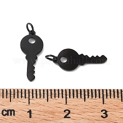 イオンプレーティング（IP）304ステンレススチールチャーム  レーザー切断  丸カン付き  キー  ブラック  15x6x0.7mm  丸カン：3x0.4ミリ  2.2mm内径&nbsp;A-STAS-S116-070B