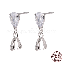 Anti-Tarnish Rhodium Plated 925 Sterling Silver Dangle Stud Earing Settings&nbsp;X-STER-K038-008P