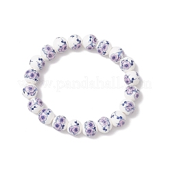 Handmade Flower Printed Porcelain Ceramic Round Beads Stretch Bracelets for Women&nbsp;BJEW-JB12091-01