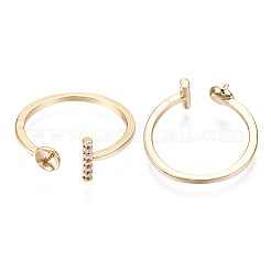 Brass Micro Clear Cubic Zirconia Cuff Finger Rings Setting&nbsp;X-KK-T056-52G-NF