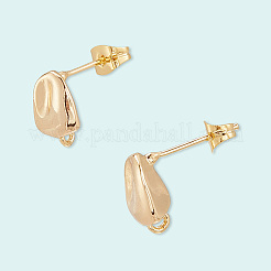 真鍮スタッドピアス金具4組  カン付き  18KGP本金メッキ  11x7mm  穴：1.5mm  ピン：0.8x11.5mm&nbsp;KK-BBC0019-97