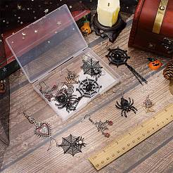6ペア6スタイルハロウィンスパイダーウェブ＆ハートとナザールボンジュウ合金エナメルダングルイヤリング女性用  ミックスカラー  44~115mm  ピン：0.8mm  1ペア/スタイル&nbsp;EJEW-SC0001-37