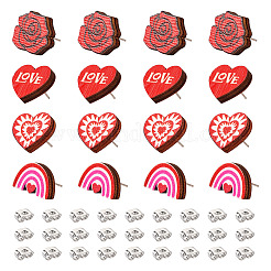 40Pcs 4 Style Valentine's Day Theme Natural Wood Stud Earrings&nbsp;EJEW-TA0001-27