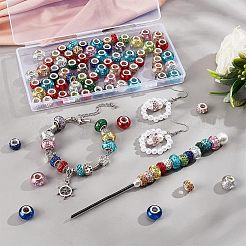 100Pcs 2 Style Polymer Clay Rhinestone & Resin European Large Hole Beads with Silver Color Plated Brass Cores&nbsp;FPDL-NB0001-04