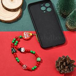ランプワークとアクリルのクリスマス携帯ストラップリストストラップ  ナイロン糸で  雪だるま  カラフル  240mm&nbsp;HJEW-SZ00096