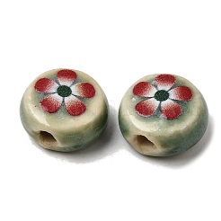 Flat Round Handmade Floral Porcelain Beads&nbsp;PR-CBA03B0-02D