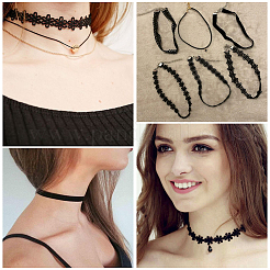 6Pcs 6 Styles Gothic Flower Lace Choker Necklaces for Women&nbsp;NJEW-SC0001-76