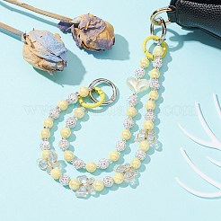 ハートとちょう結びのアクリルビーズバッグストラップ  亜鉛合金スプリングゲートリング付き  きいろ  27.5~37.2cm  2個/セット&nbsp;AJEW-BA00110