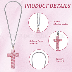 Polymer Clay Rhinestone Cross Pendant Alloy Chain Necklaces&nbsp;NJEW-CN0001-16C