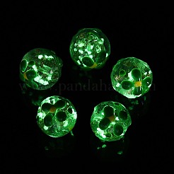 明るい手作りの金の砂のランプワークビーズ  花の丸  エナメル  暗闇で光る  シーグリーン  11.5~13.5mm  穴：1.2~1.6mm&nbsp;LAMP-N035-04C