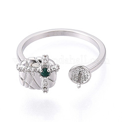 Gift Box Shape Brass Micro Pave Clear Cubic Zirconia & Glass Cuff Ring Settings&nbsp;KK-T076-44P