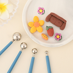 4個のプラスチック製ダブルヘッドモデリング粘土彫刻ツールセット  子供のためのDIY陶器粘土工芸品  ディープスカイブルー  119x7mm&nbsp;TOOL-SP0001-08
