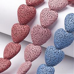 染められた天然溶岩岩ビーズ連売り  ハート  ミックスカラー  20~21x20~21x7~8mm  穴：1mm  約20個/連  15.55インチ&nbsp;G917
