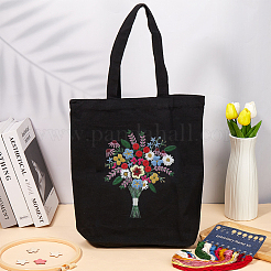 DIYトートバッグ刺繍キット1セット  刺繍針と糸を含む  綿織物  プラスチック刺繍フープ  ブラック  390x340mm&nbsp;DIY-CP0011-21A