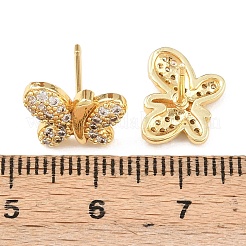 Brass Micro Pave Clear Cubic Zirconia Stud Earrings&nbsp;EJEW-F400-02A-G
