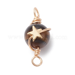 Natural Amethyst/Carnelian/Fossil/Black Onyx(Dyed & Heated)/White Jade/Tiger Eye Round Copper Wire Wrapped Connector Charms&nbsp;PALLOY-JF03035