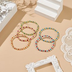 ガラスシードビーズビーズブレスレット  女性のためのカラフルなストレッチ ブレスレット  ミックスカラー  内径：2インチ（5.2cm）  4mm&nbsp;BJEW-JB09070