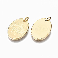 304ステンレスペンダント  丸カン付き  眼の楕円  14KGP本金メッキ  17.5x12.5x2mm  丸カン：5x0.8ミリ  3.4mm内径&nbsp;LS-STAS-S116-029G
